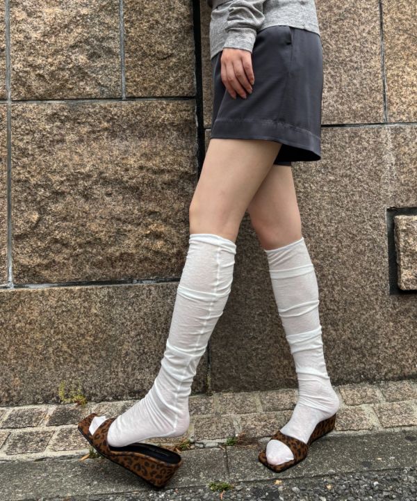 皺摺微透小腿襪 