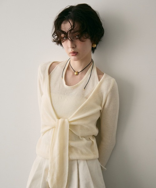 掛脖假兩件針織衫 