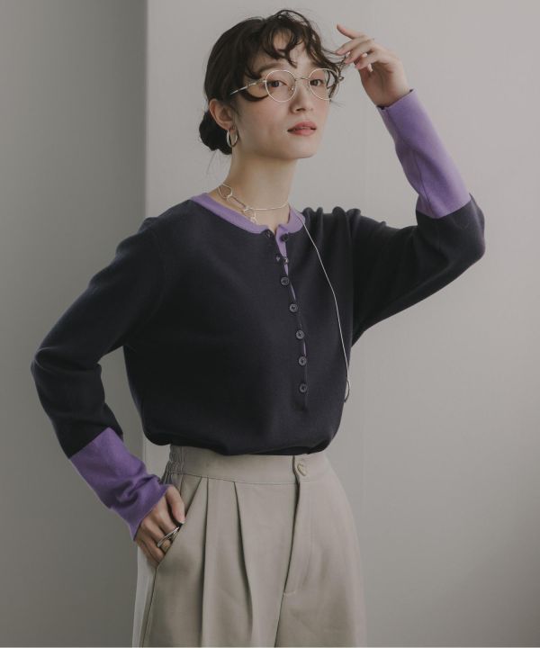 撞色排扣針織上衣 