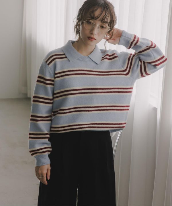 條紋小領毛衣 