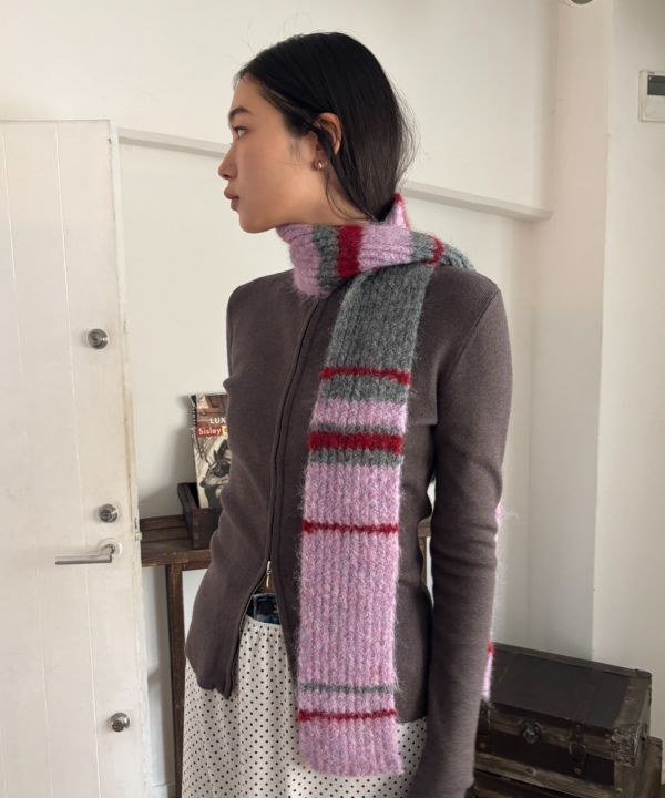 撞色針織圍巾 