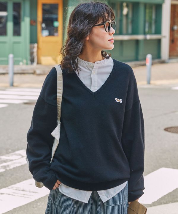 Penny's 狐狸刺繡 V 領針織套頭衫 