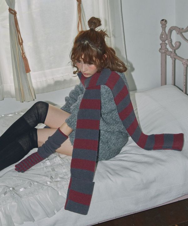 條紋口袋長圍巾 