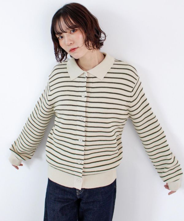 條紋排扣針織外套 