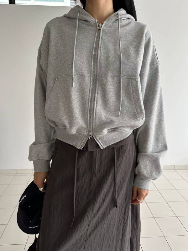 雙開拉鍊短版連帽外套 