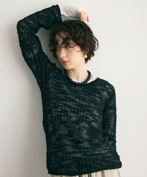 竹節透紗針織上衣 