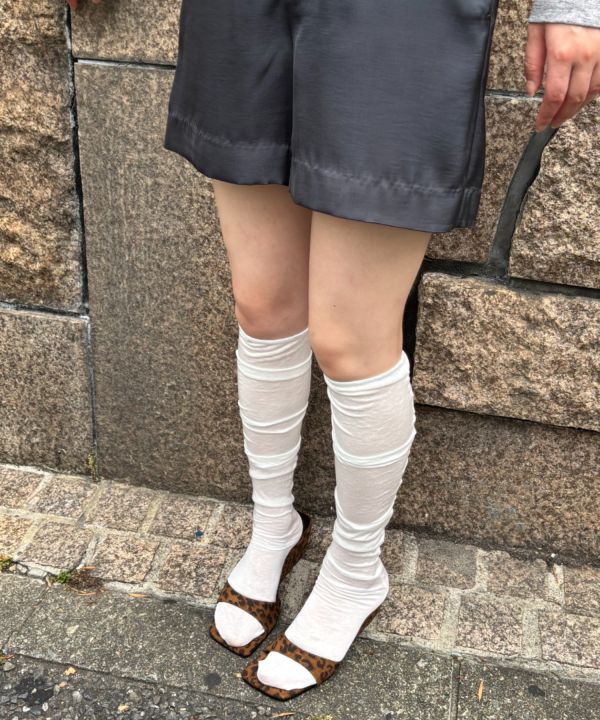 皺摺微透小腿襪 