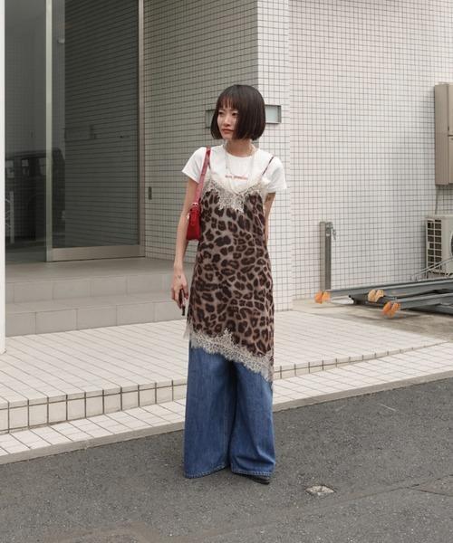 豹紋蕾絲絲質背心裙 