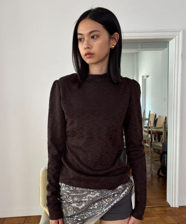 提花小高領薄長T 