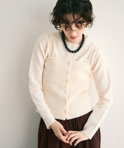 圓領針織外套+羅紋背心 