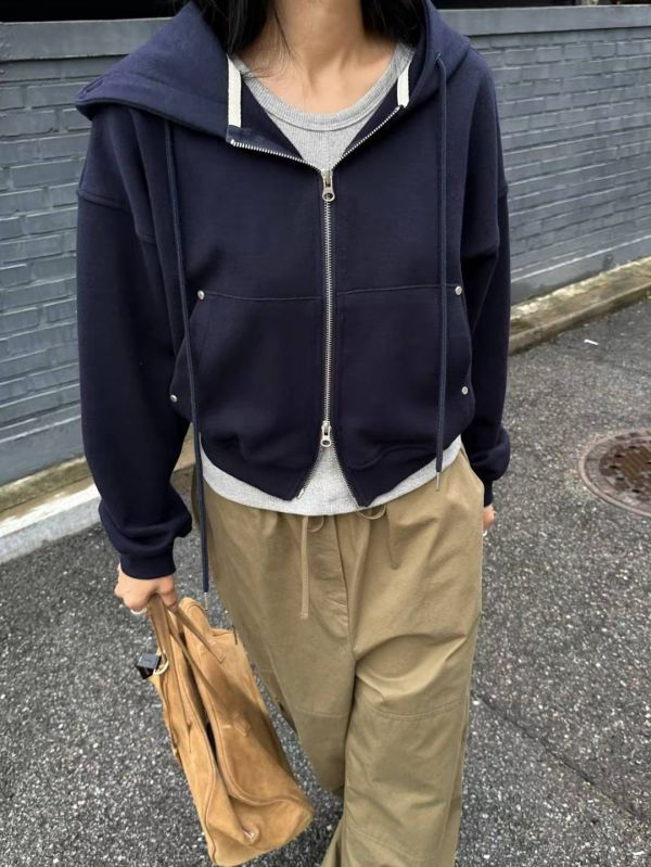 雙開拉鍊短版連帽外套 