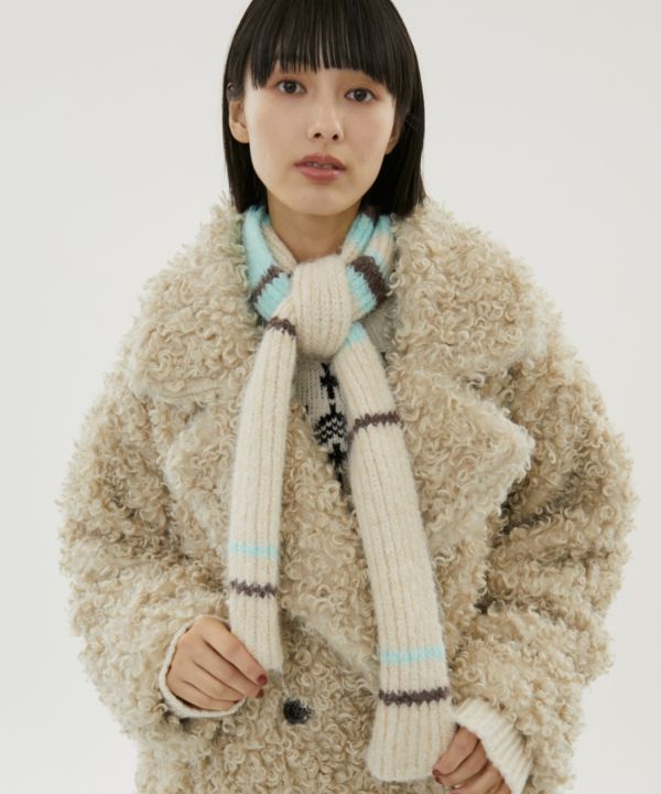 撞色針織圍巾 