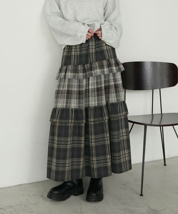 法蘭絨格紋蛋糕裙 