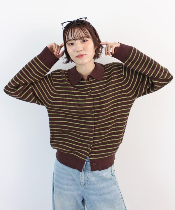 條紋排扣針織外套 