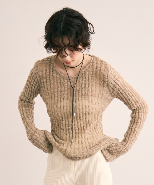 竹節透紗針織上衣 