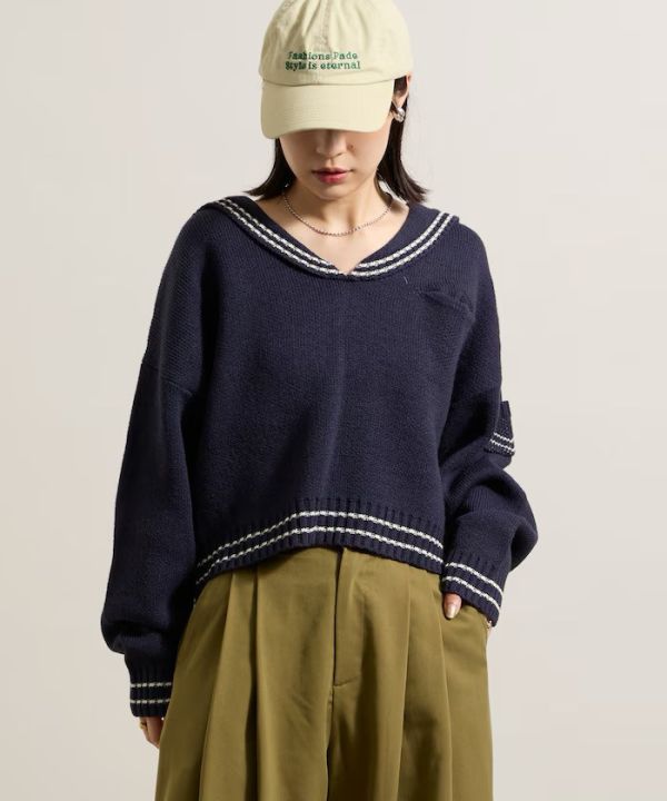 羊毛混紡水手針織衫 