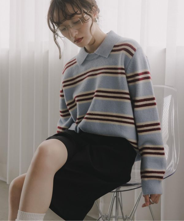 條紋小領毛衣 