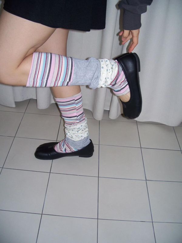 條紋小花撞色 2WAY 襪套 