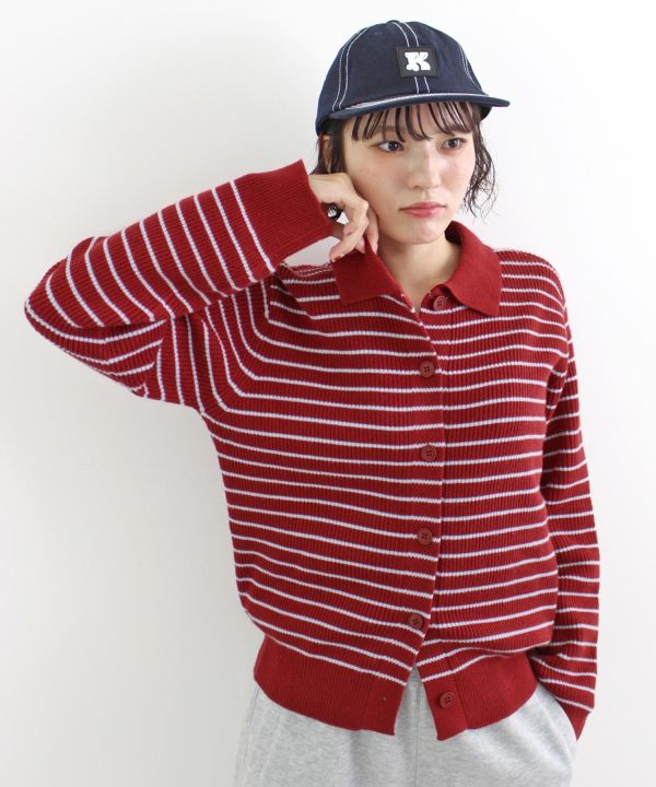 條紋排扣針織外套 