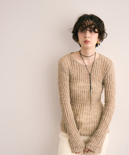 竹節透紗針織上衣 