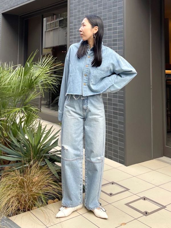 小破損直筒牛仔褲 