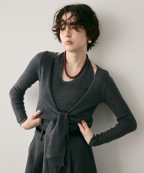 掛脖假兩件針織衫 