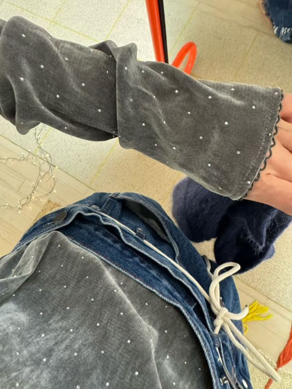 設計師檔口 爆鑽細閃絨面薄長T 