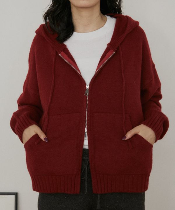 雙拉鍊針織連帽外套 
