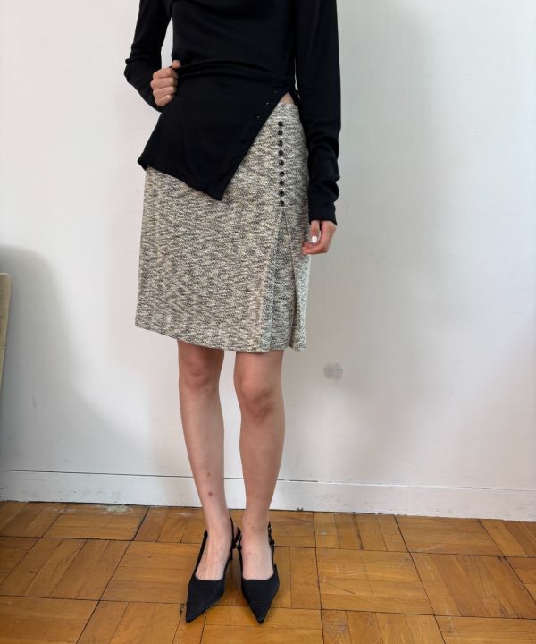 提花多釦及膝裙 