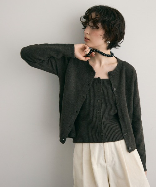 圓領針織外套+羅紋背心 