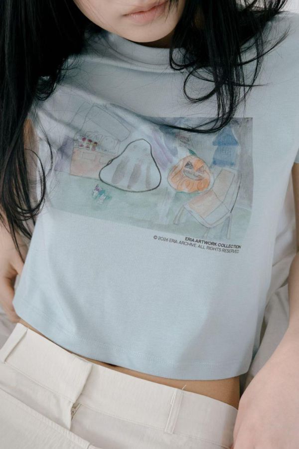 手繪插圖短版上衣 