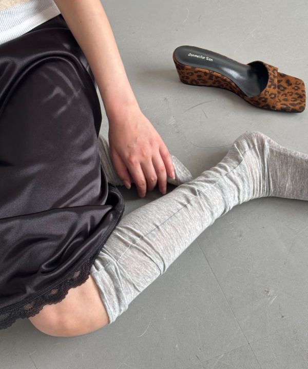 皺摺微透小腿襪 