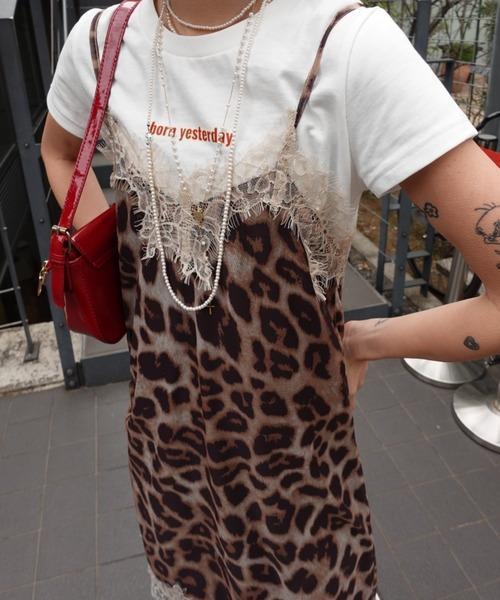 豹紋蕾絲絲質背心裙 