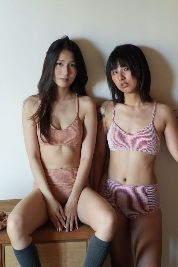 S01 粗羅文 綁繩兩件式泳衣 