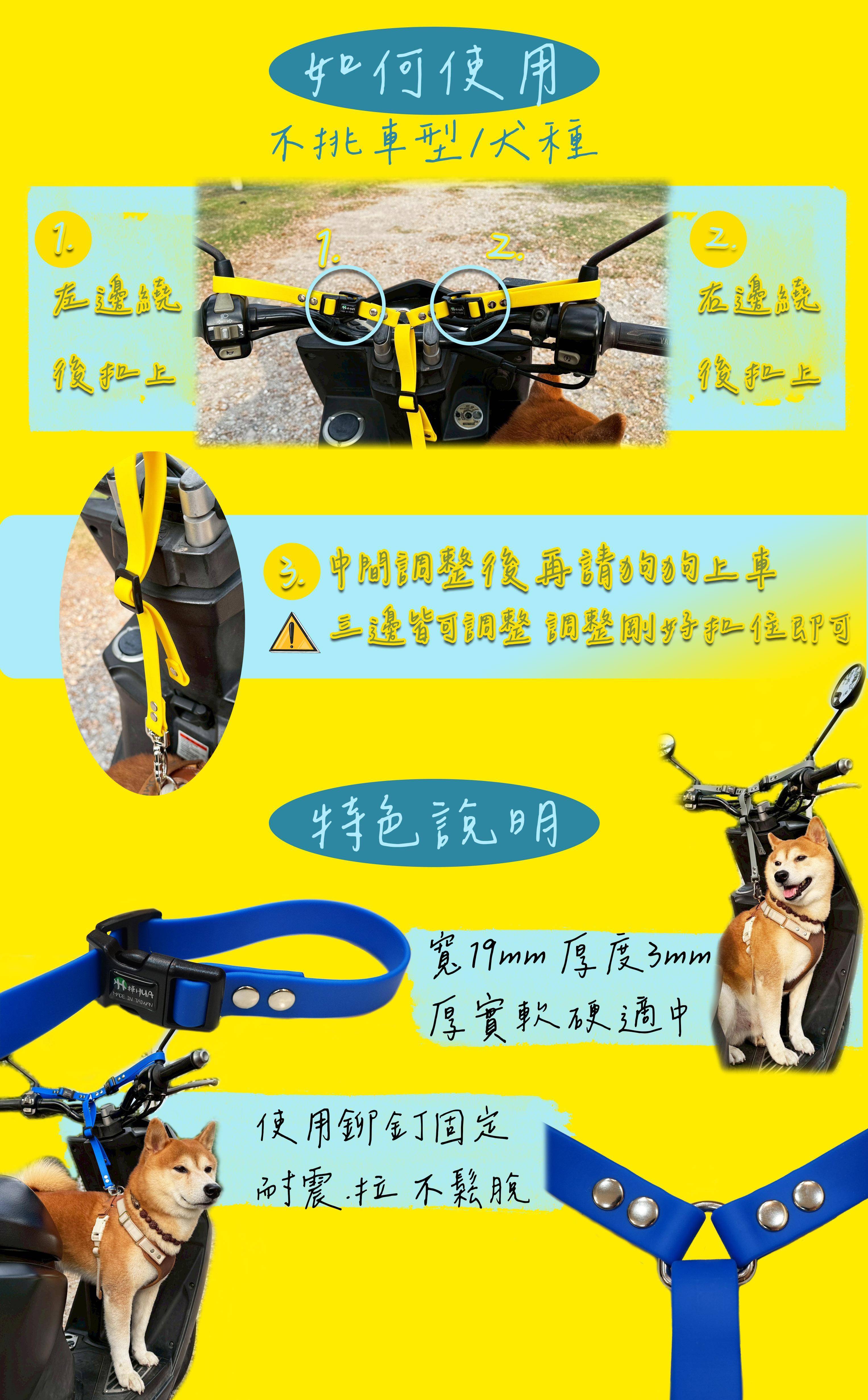 機車寵物牽繩使用示意