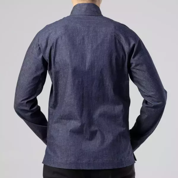 夜奔｜丹寧立領通明扣長袖上衣（單寧藍） 