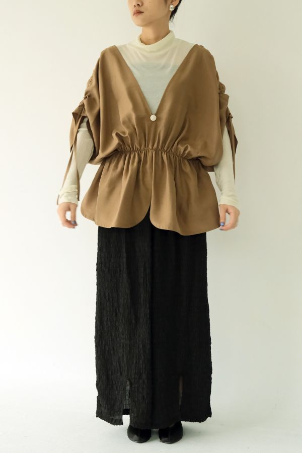 川衣 WEAR BEING｜牧服者 蠶絲V領抽繩縮腰上衣 