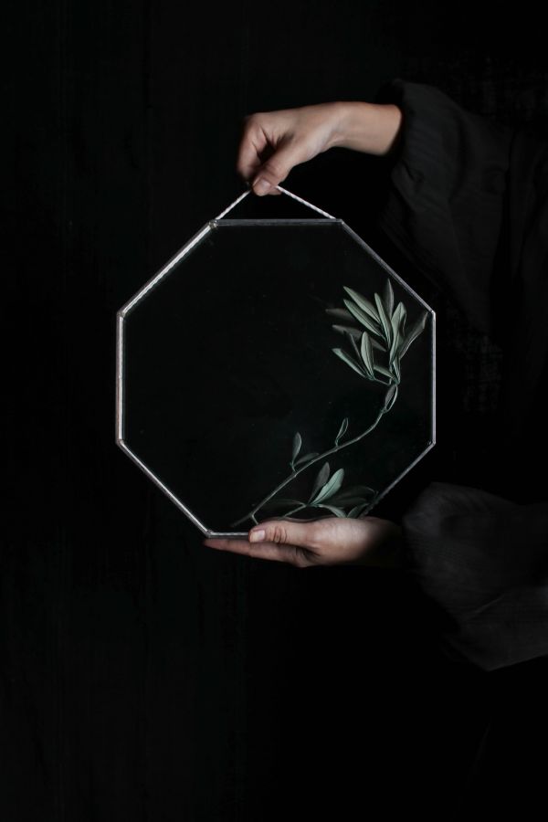 真真鑲嵌玻璃研究所 l 八卦窗鏡 銀邊植物 