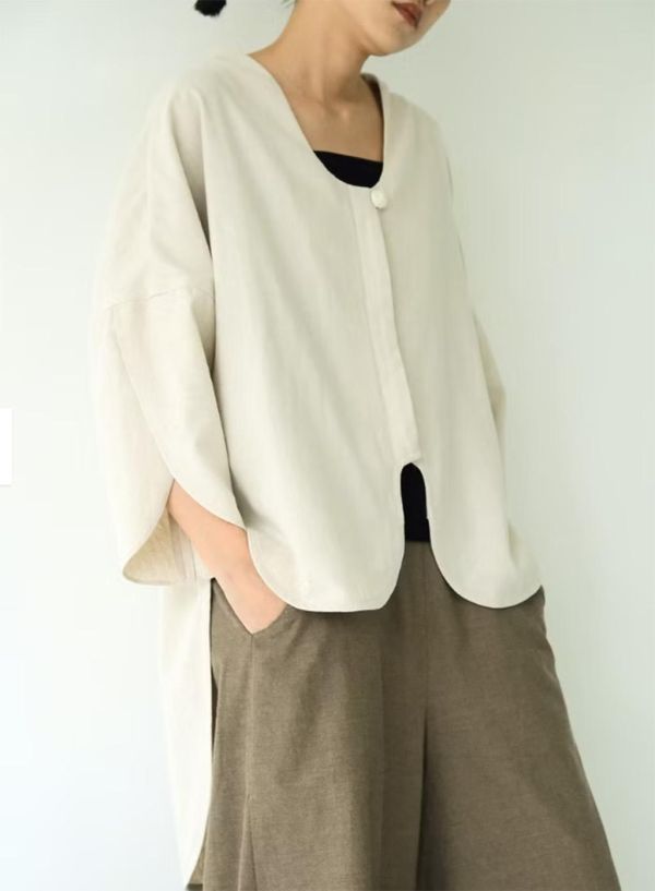 川衣 WEAR BEING｜弧型鬱金香襯衫(亞麻白) 