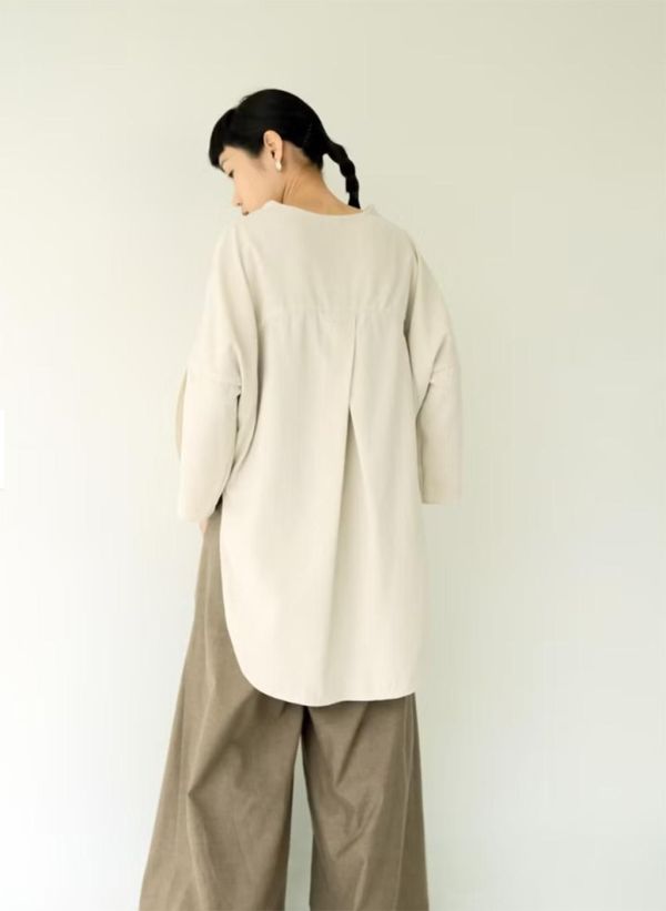 川衣 WEAR BEING｜弧型鬱金香襯衫(亞麻白) 