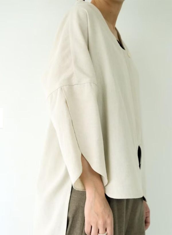 川衣 WEAR BEING｜弧型鬱金香襯衫(亞麻白) 