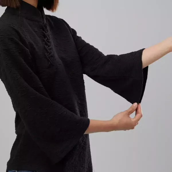 夜奔｜通明扣旗袍長袖上衣（墨玄黑） 