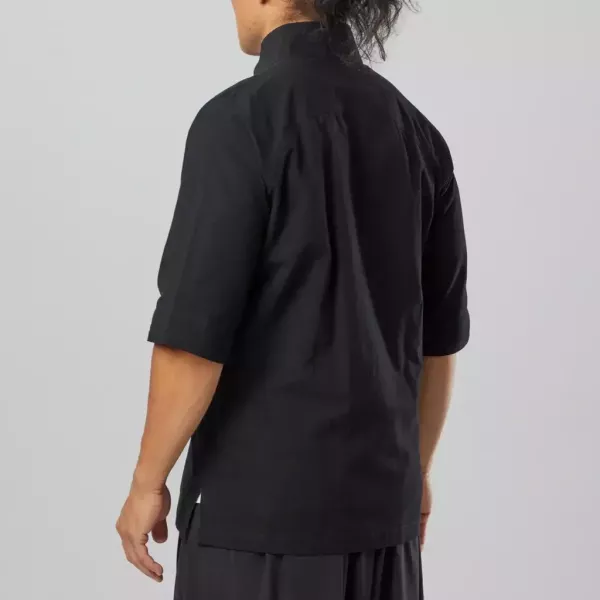 夜奔｜麻布五分袖通明扣-墨玄黑 