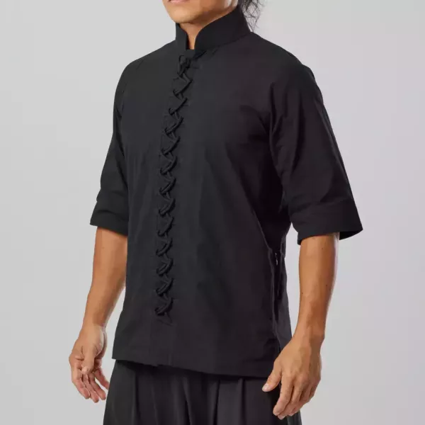 夜奔｜麻布五分袖通明扣-墨玄黑 