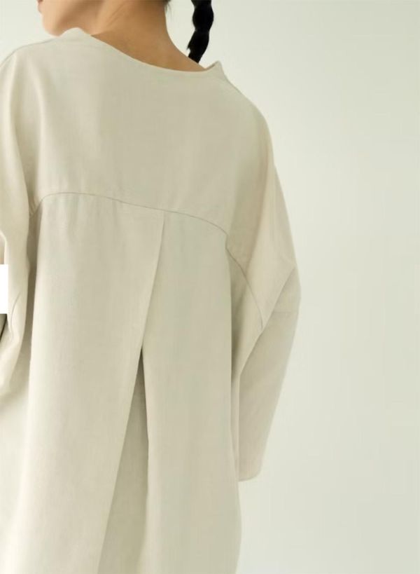 川衣 WEAR BEING｜弧型鬱金香襯衫(亞麻白) 