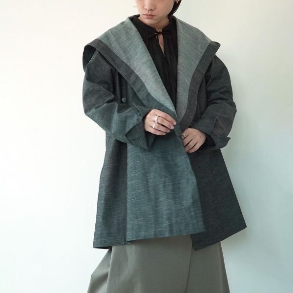 川衣 WEAR BEING｜大連帽寬領風衣外套 (灰黑) 