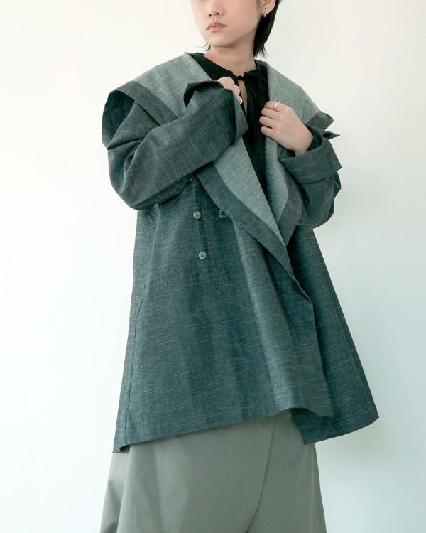 川衣 WEAR BEING｜大連帽寬領風衣外套 (灰黑) 