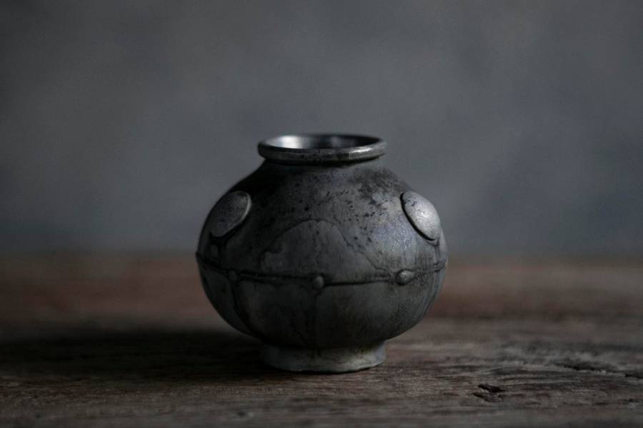伴哲生錫器＿潑墨小圓花器 
