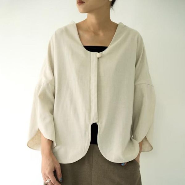 川衣 WEAR BEING｜弧型鬱金香襯衫(亞麻白) 