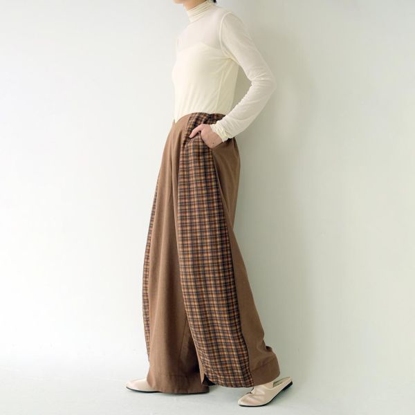 川衣 WEAR BEING｜拼接弧型寬版葉形褲(咖) 